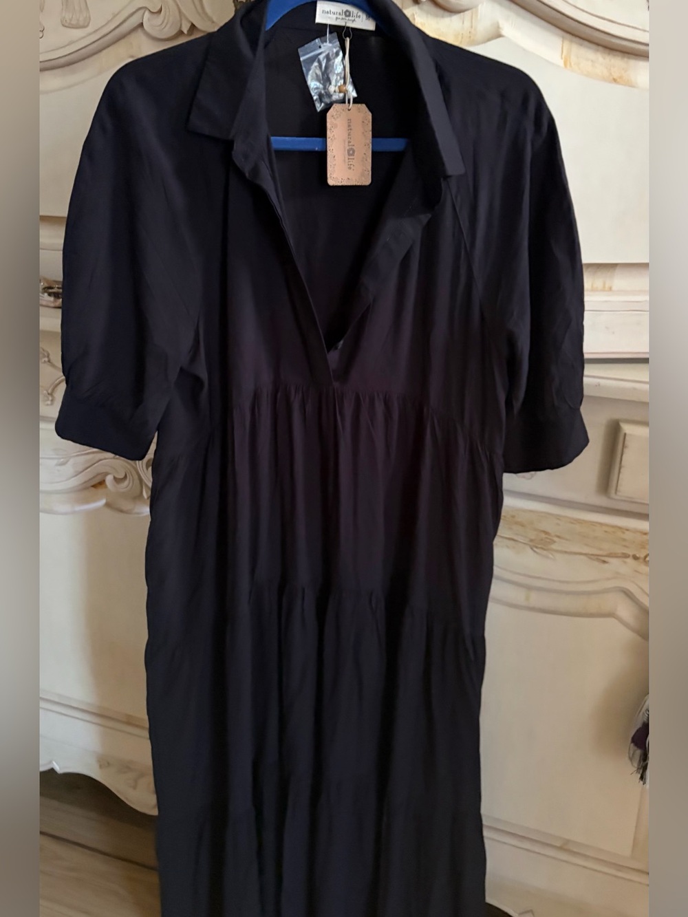 NEW NATURAL LIFE Black Collared Tiered Dress - Picture 7 of 8